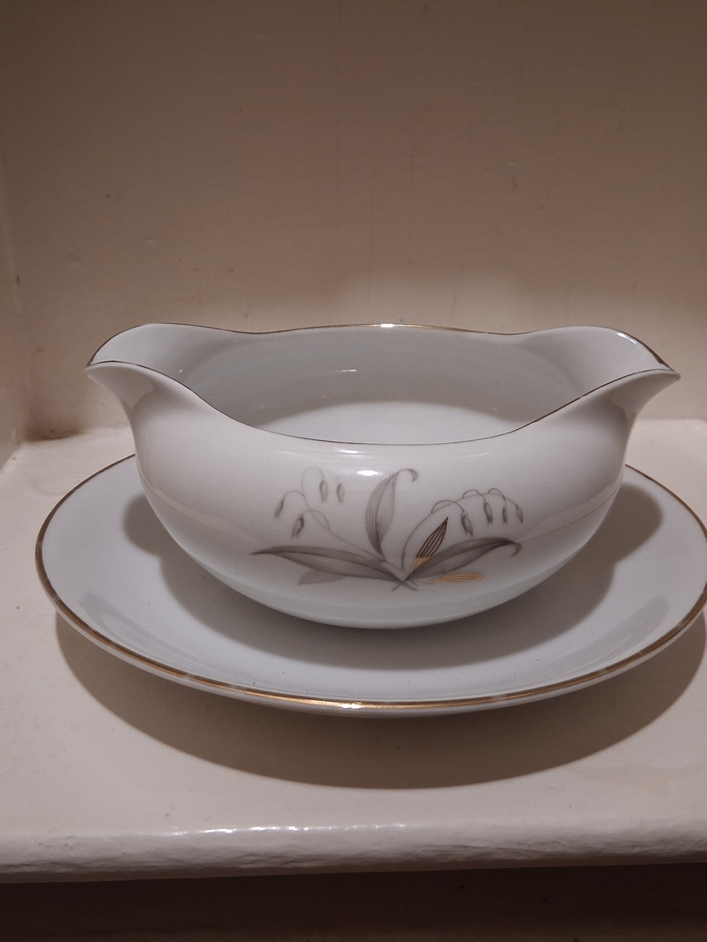 Vintage Kayson's Fine China Golden Rhapsody Gravy Boat With Attached Plate